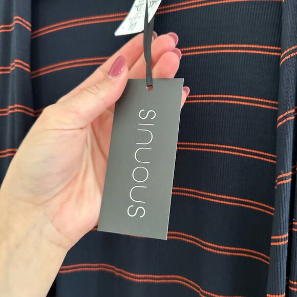 Sinuous Striped Open Front Side Slit Duster Cardigan Blue/Red S - Picture 4 of 9